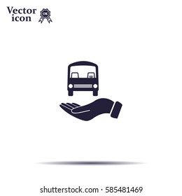 Pictograph of bus in hand. Vector icon 10 EPS