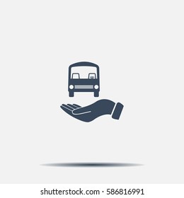 Pictograph of bus in hand. Vector icon 10 EPS