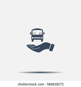 Pictograph of bus in hand. Vector icon 10 EPS