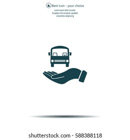 Pictograph of bus in hand. Vector icon 10 EPS