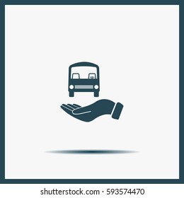 Pictograph of bus in hand. Vector icon 10 EPS