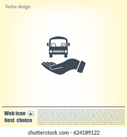 Pictograph of bus in hand. Vector icon 10 EPS