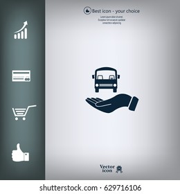 Pictograph of bus in hand. Vector icon 10 EPS