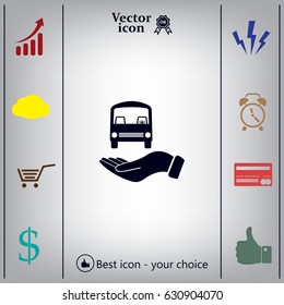 Pictograph of bus in hand. Vector icon 10 EPS