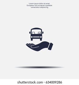 Pictograph of bus in hand. Vector icon 10 EPS