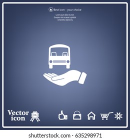 Pictograph of bus in hand. Vector icon 10 EPS