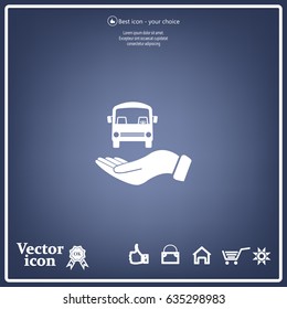 Pictograph of bus in hand. Vector icon 10 EPS