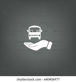 Pictograph of bus in hand. Vector icon 10 EPS