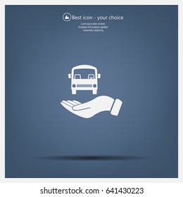 Pictograph of bus in hand. Vector icon 10 EPS