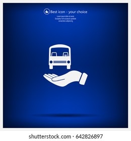Pictograph of bus in hand. Vector icon 10 EPS