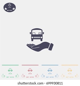 Pictograph of bus in hand. Vector icon 10 EPS