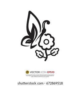 Pictograph of butterfly on flower flower for icon, logo and identity designs
