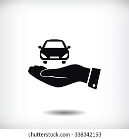 Pictograph of car icon in hand