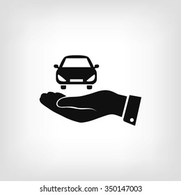 Pictograph of car icon in hand