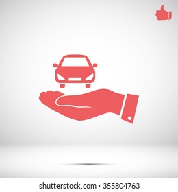 Pictograph of car icon in hand