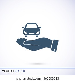 Pictograph of car icon in hand
