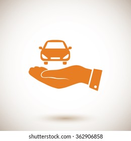 Pictograph of car icon in hand