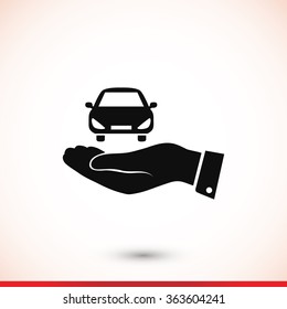 Pictograph of car icon in hand