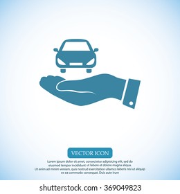 Pictograph of car icon in hand