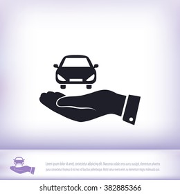 Pictograph of car icon in hand