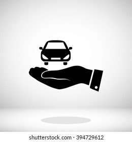Pictograph of car icon in hand