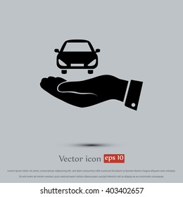 Pictograph of car icon in hand