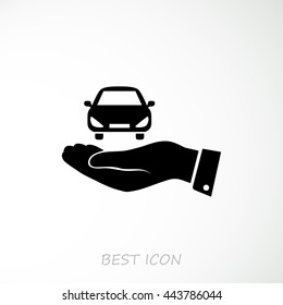 Pictograph of car icon in hand