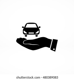 Pictograph of car icon in hand, vector best flat icon, EPS