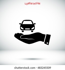 Pictograph of car icon in hand, vector best flat icon, EPS