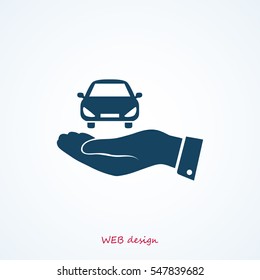 Pictograph of car icon in hand, vector best flat icon, EPS