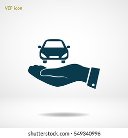 Pictograph of car icon in hand, vector best flat icon, EPS