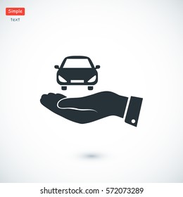 Pictograph of car icon in hand, vector best flat icon, EPS