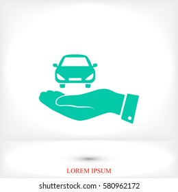 Pictograph of car icon in hand, vector best flat icon, EPS