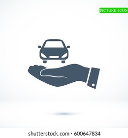 Pictograph of car icon in hand, vector best flat icon, EPS