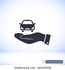 Pictograph of car icon in hand, vector best flat icon, EPS