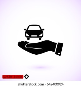 Pictograph of car icon in hand, vector best flat icon, EPS
