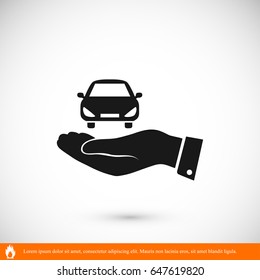 Pictograph of car icon in hand, vector best flat icon, EPS