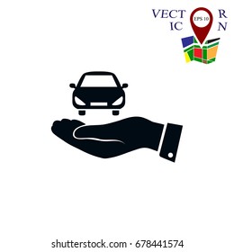 Pictograph of car icon in hand, vector best flat icon, EPS