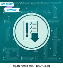 Pictograph of checklist icon on a green background, with arrows in different directions. It appears on the electronic board. Vector illustration