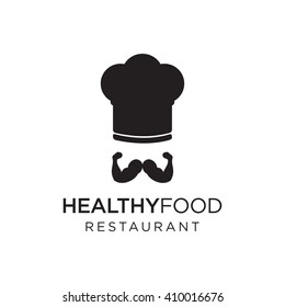Pictograph of Chef hat with arm as mustache, Healthy Food Restaurant for template logo, icon, and identity vector designs.