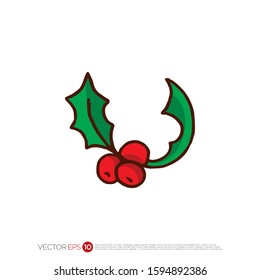 Pictograph of chirstmas holly for template logo, icon, and identity vector designs.