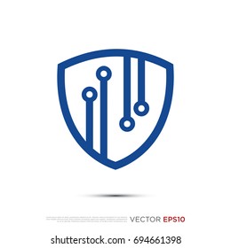 Pictograph of  circuit panel technology combine with shield for template logo, icon, and identity vector designs