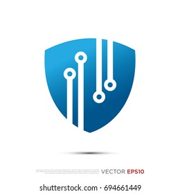 Pictograph of  circuit panel technology combine with shield for template logo, icon, and identity vector designs