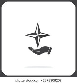 Pictograph of compass on the hand