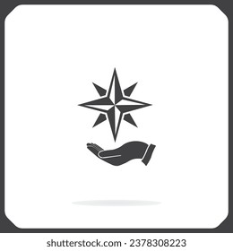 Pictograph of compass on the hand