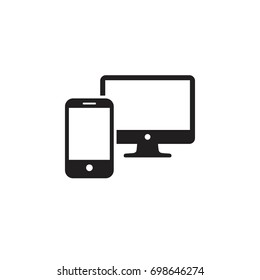 Pictograph of computer portable with monitor screen and smart phone for template logo, icon, and identity vector designs