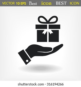 Pictograph of email in hand box . Vector icon 10 EPS
