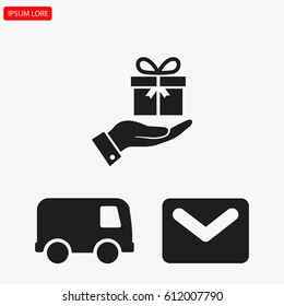Pictograph of email in hand box . Vector icon 10 EPS