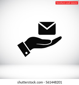 Pictograph of email in hand. Vector icon 10 EPS