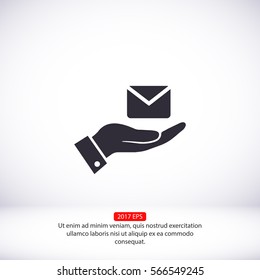 Pictograph of email in hand. Vector icon 10 EPS